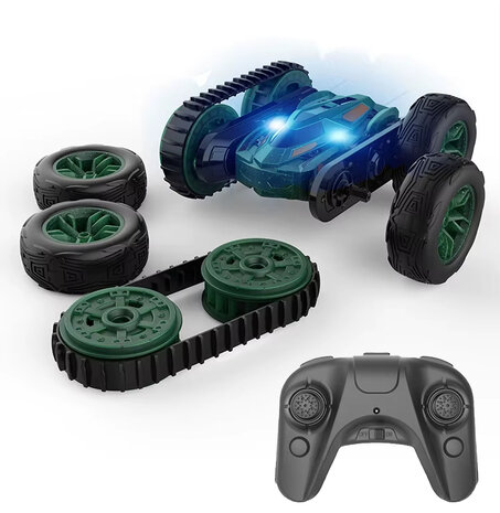RC Stunt Car &ndash; Dubbelzijdig Rijden -2-in-1 - auto met wielen en rupsbanden - 2.4GHZ - Oplaadbaar - 6-Kanaals besturing