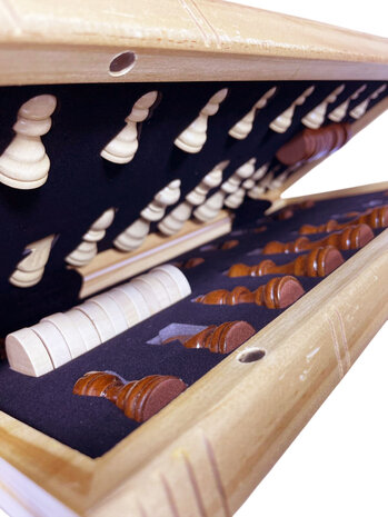 Wooden Chess Checkers Set - Luxury Magnetic 2-in-1 Chess and Checkers Board - Oak Wood - Folding Chessboard