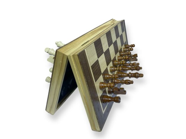 Wooden Chess Checkers Set - Luxury Magnetic 2-in-1 Chess and Checkers Board - Oak Wood - Folding Chessboard