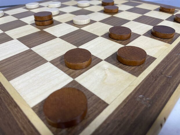 Wooden Chess Checkers Set - Luxury Magnetic 2-in-1 Chess and Checkers Board - Oak Wood - Folding Chessboard