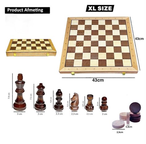 2-in-1 Chess &amp; Checkers Set - 43x43 cm - Foldable Wooden Chessboard - CHESS