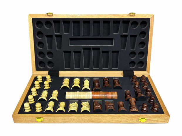 2-in-1 Chess &amp; Checkers Set - 43x43 cm - Foldable Wooden Chessboard - CHESS