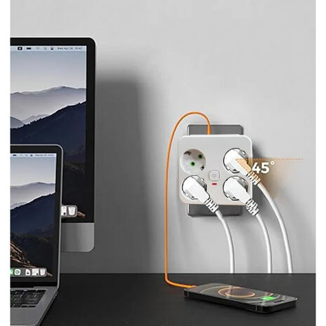 Lucky Hawk EU-stekkerdoos met 4 stopcontacten en USB-oplaadpoorten - 2 USB en 1 USB C