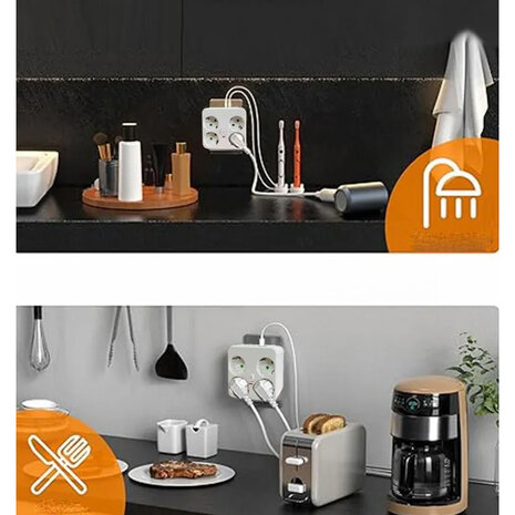 Lucky Hawk EU-stekkerdoos met 4 stopcontacten en USB-oplaadpoorten - 2 USB en 1 USB C