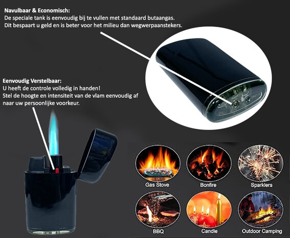 Unilite Stormaansteker &ndash; Piano Black - 4 stuks gasaanstekers