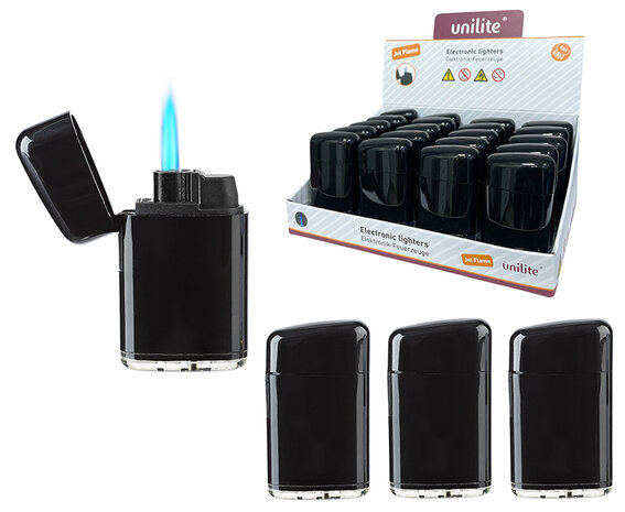 Unilite Stormaansteker &ndash; Piano Black - 20 stuks - Jet flame