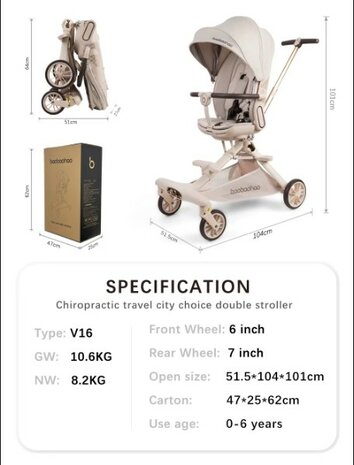 Baobaohao V16 Buggy beige &ndash; Luxe, Lichtgewicht &amp; Inklapbare Kinderwagen voor 0-3 Jaar