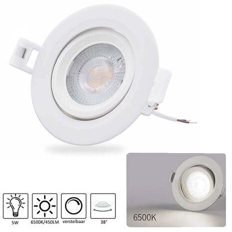 LED Inbouwspot 5W 6500k - wit - verstelbaar spot &oslash;68-75mm