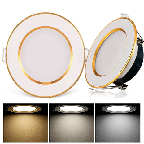 Downlight LED recessed spotlights - 7W - 3 colors - 3000K, 4000K and 6500K spot 3in1 - 2x Gold design spotlights