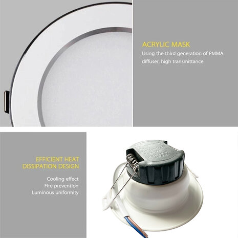 Downlight LED inbouwspots - 7W - 3 kleuren - 3000K, 4000K en 6500K spot 3in1 - 2x Silver design spots