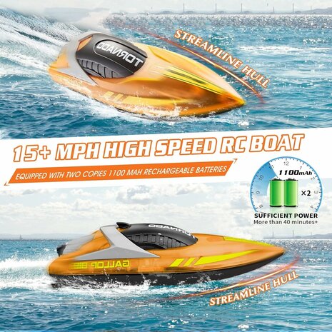 Gallop RC Speedboot &ndash; LED-verlichting, Hoge Snelheid - 2.4GHZ  Tornado boat Orange