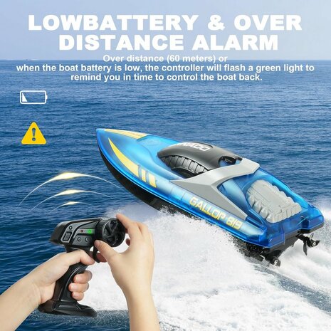 Gallop RC Speedboot &ndash; LED-verlichting, Hoge Snelheid - 2.4GHZ  Tornado boat Blue