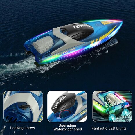 Gallop RC Speedboot &ndash; LED-verlichting, Hoge Snelheid - 2.4GHZ  Tornado boat Blue