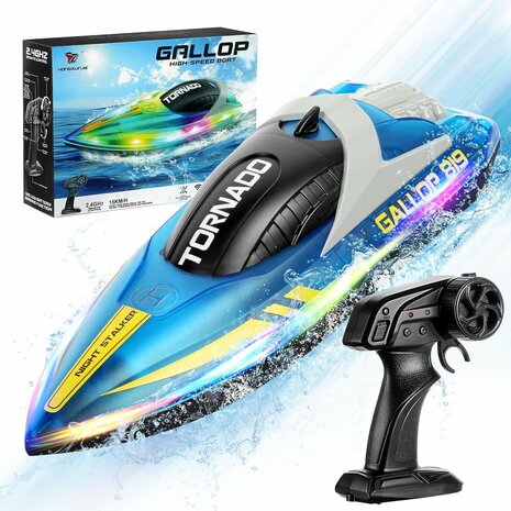 Gallop RC Speedboot &ndash; LED-verlichting, Hoge Snelheid - 2.4GHZ  Tornado boat Blue