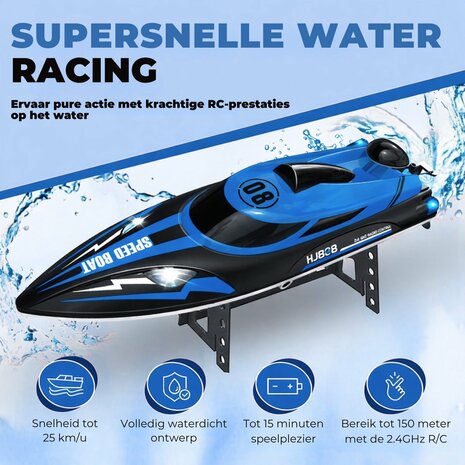 Speed Race Boat &ndash; HJ808 RC Speedboot met 2.4 GHz Afstandsbediening - Blauw