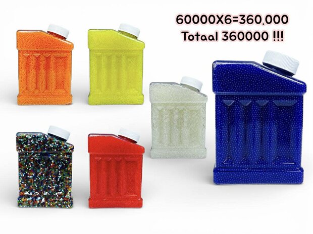 Gelballetjes 6 X 60000 = 360.000 stuks ( 1800g fles )ballen water balletjes 7-8mm mix