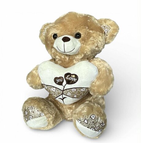 Bruine Knuffelbeer Pluche met &ldquo;You Love&rdquo; Hart &ndash; 40 cm - Teddybeer