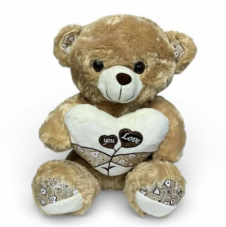 Bruine Knuffelbeer Pluche met &ldquo;You Love&rdquo; Hart &ndash; 40 cm - Teddybeer
