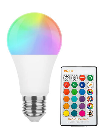 RGBW LED Kleurveranderende Lamp &ndash; E27 &ndash; 7W &ndash; met Afstandsbediening