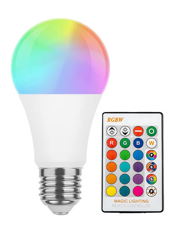 RGBW LED Kleurveranderende Lamp &ndash; E27 &ndash; 15W &ndash; met Afstandsbediening