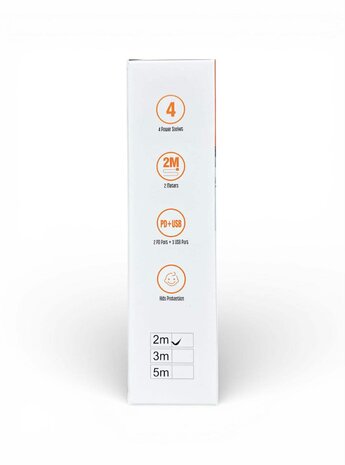 Universeel stekkerdoos met 4 stopcontacten en 3 USB-ingangen - 2 USB-C 20W + draadloze oplader voor mobiele apparaten