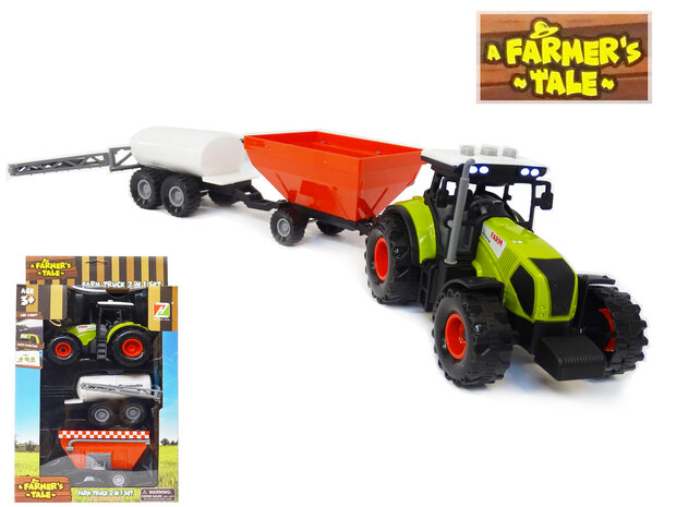 Tractor 2in1 werkvoertuig speelgoed - met geluid en licht - tank en laadbak -45CM