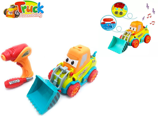 DIY Graafmachine truck speelgoed bouwset 24st + schroefboormachine 2in1 (33cm)