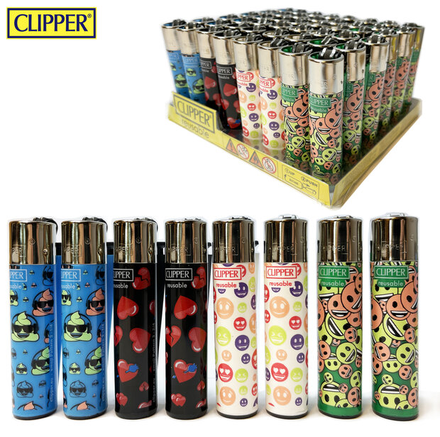 Clipper Aanstekers - 48 stuks- Emoji Vuursteen aansteker - na vulbaar 