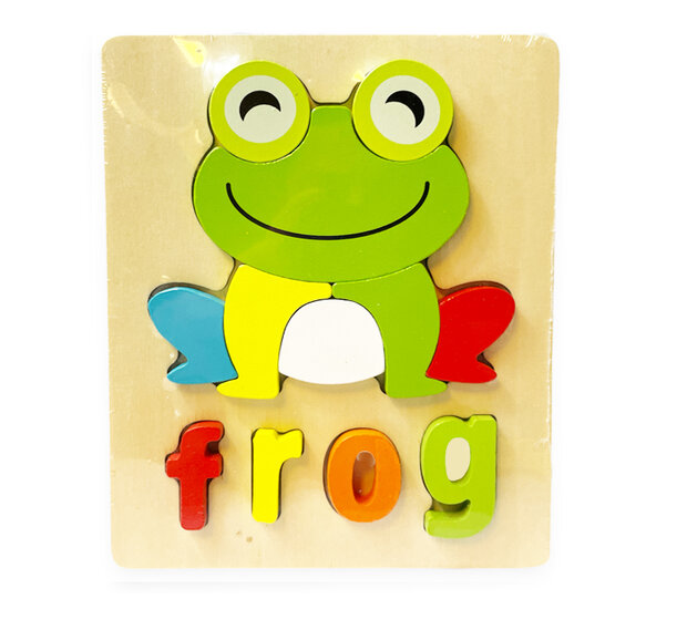 Houten inlegpuzzel kikker speelgoed - vormen puzzel voor kinderen 18x15cm