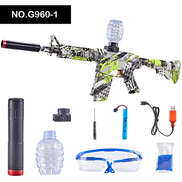 Gel Blaster- Elektrische geweer  - Green Graffiti  M4- compleet set incl. gel ballen - oplaadbaar - 75CM G