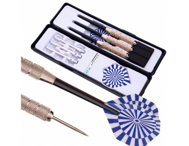 Dartpijl - 3 stuks staal dartpijlen - Darten -  incl. darts shafts en opbergdoos- blauw