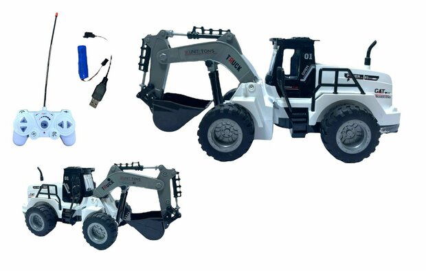 Rc Graafmachine speelgoed voertuig - 1:50 - Radiografisch werkvoertuig wit