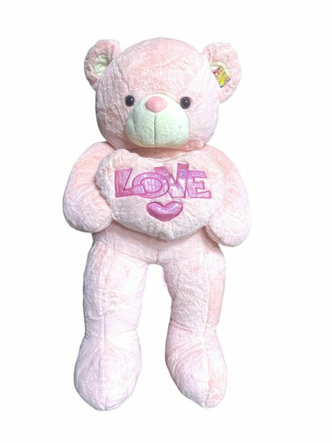 Knuffelbeer Groot Roze - XXL - zacht knuffel - met Love kussentje 110CM