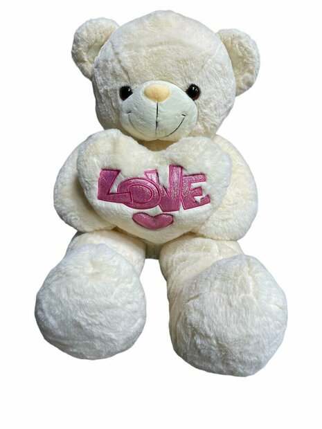 Knuffelbeer Groot Beige - 75CM- zacht knuffel - met Love kussentje - Teddy beer