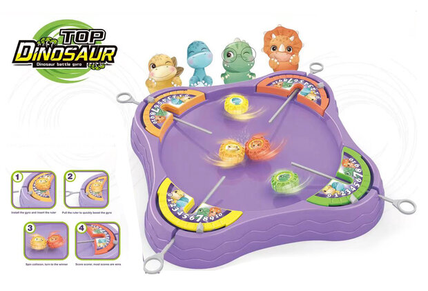 Battle Gyro - Top Dinosaur - compleet spel set 4x gyro met launcher en arena - 1 tot 4 spelers