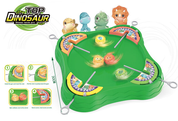 Battle Gyro - compleet spel set 4x gyro met launcher en arena - 1 tot 4 spelers - Top Dinosaur 