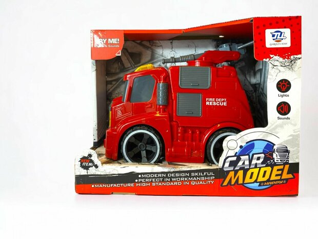 Brandweerwagen - frictie - met sirene geluiden en lichtjes 19.5cm