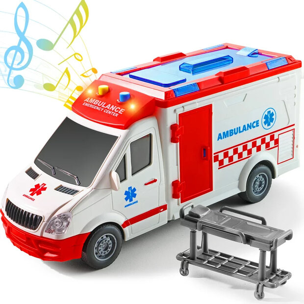 Ambulance speelgoed met licht en sirene geluidseffecten - door wrijving aangedreven wielen 