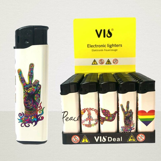 Aanstekers Klik  50 stuks - navulbaar - met Peace print - vio Lighter