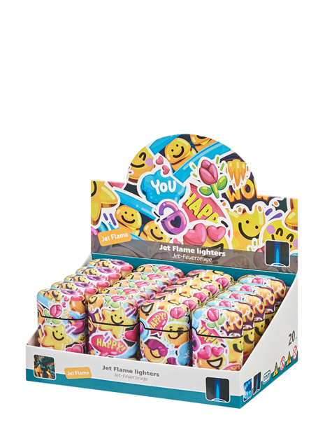Jet Flame aanstekers  - turbo aansteker - 20 stuks - 360&deg; Happy Smiley print - soft touch