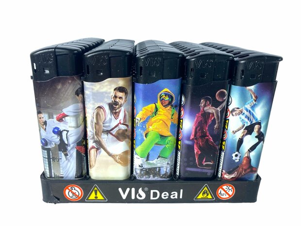 Aanstekers 50 stuks - navulbaar - Sports print - vio&reg; Aansteker