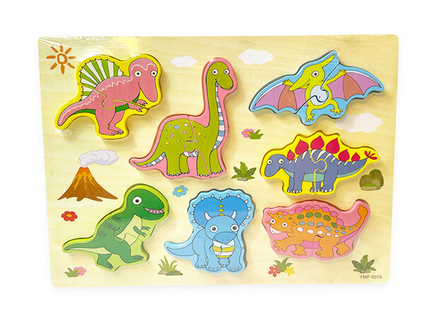 Houten inlegpuzzel dinosaurus speelgoed - vormen puzzel bord met dino's - 30x22.5 CM
