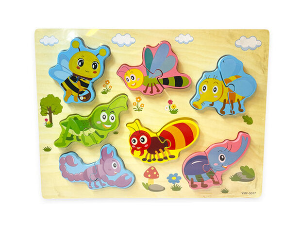 Houten inlegpuzzel beestjes speelgoed - vormen puzzel bord met beestjes - 30x22.5 CM