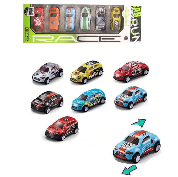 Race Sport cars - 6 verschillende mini auto's met pull back drive 