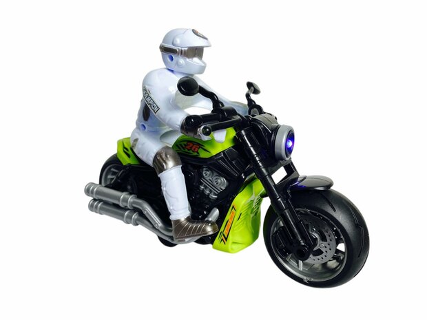 Race motorfiets speelgoed - met sirene en licht  - frictie aandrijving Groen
