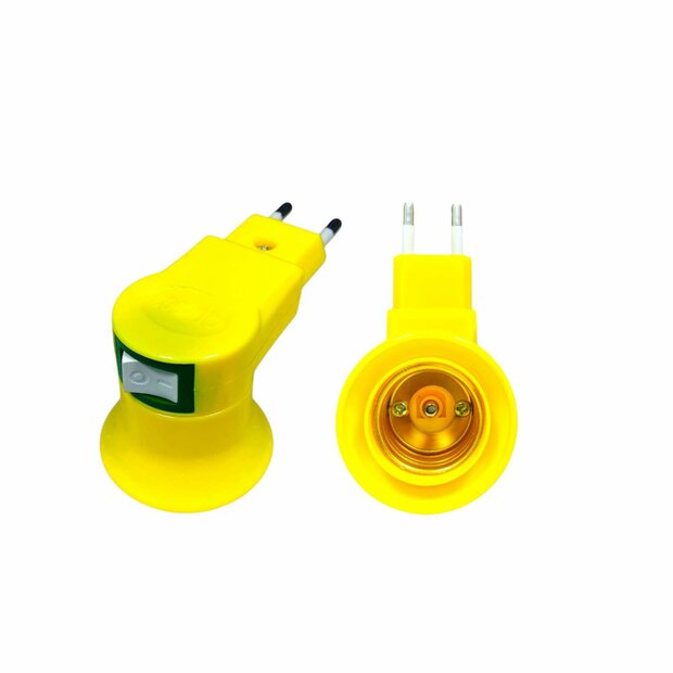 Stekker EU met E27 fitting + aan/uit schakelaar E27 - geel-