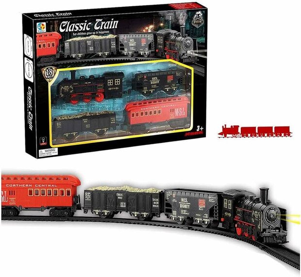 Elektrische trein - Klassieke Stoomlocomotief - Met Wagons, Spoor en LED licht - Spoorwegwagen - 18 delen