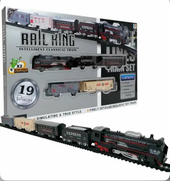 Elektrische trein - Klassieke Stoomlocomotief - Met Wagons, Spoor en LED licht - Spoorwegwagen - 19 delen