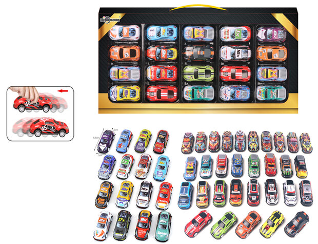 Pull Back Cars Collectie set - 20 verschillende mini auto's - terugtrekkende aandrijving