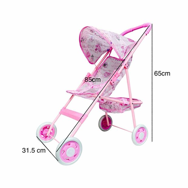 Poppenwagen roze gestipt